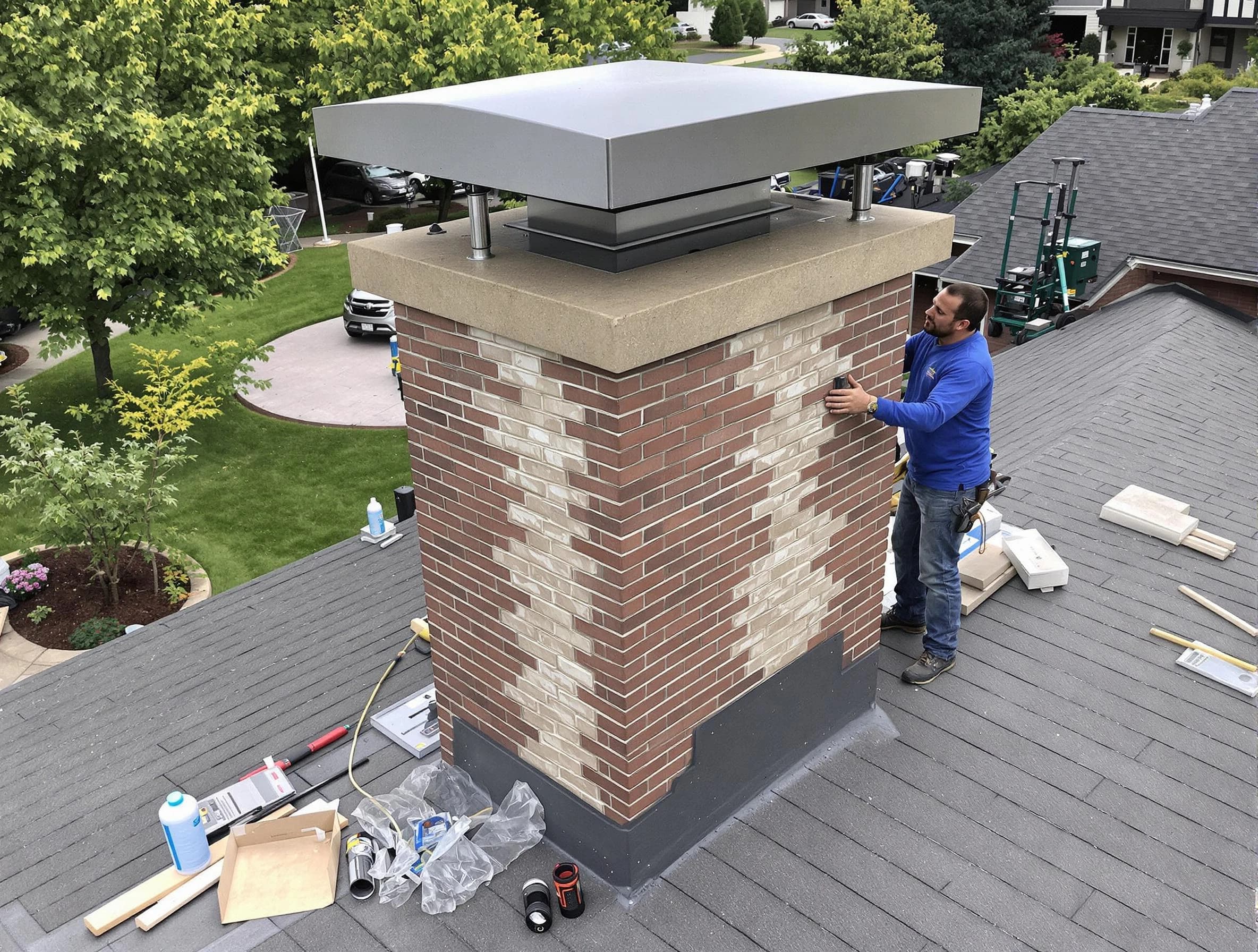 Rahway Chimney Sweep team working on a custom chimney remodel in Rahway, NJ