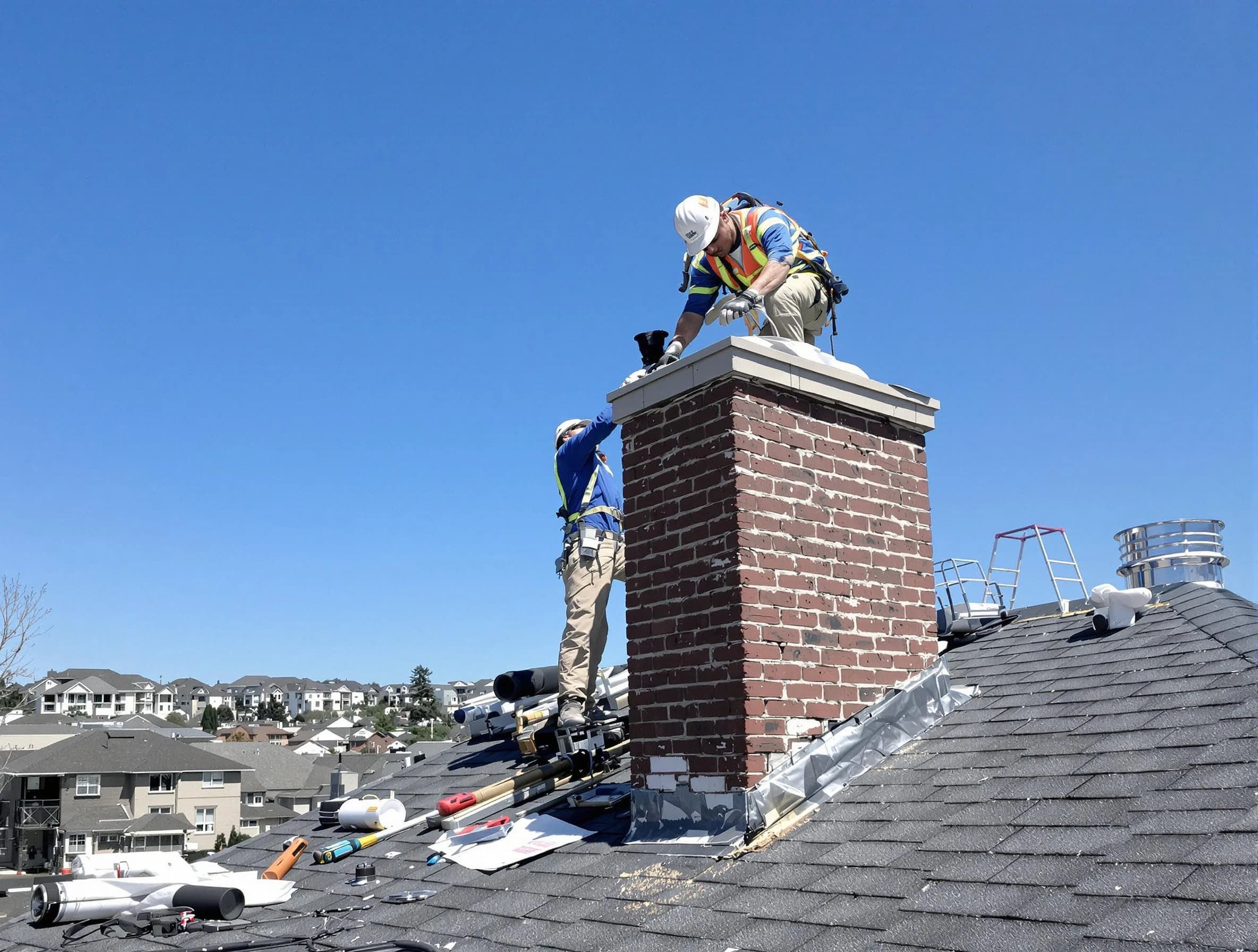 Rahway Chimney Sweep repairing a chimney crown in Rahway, NJ