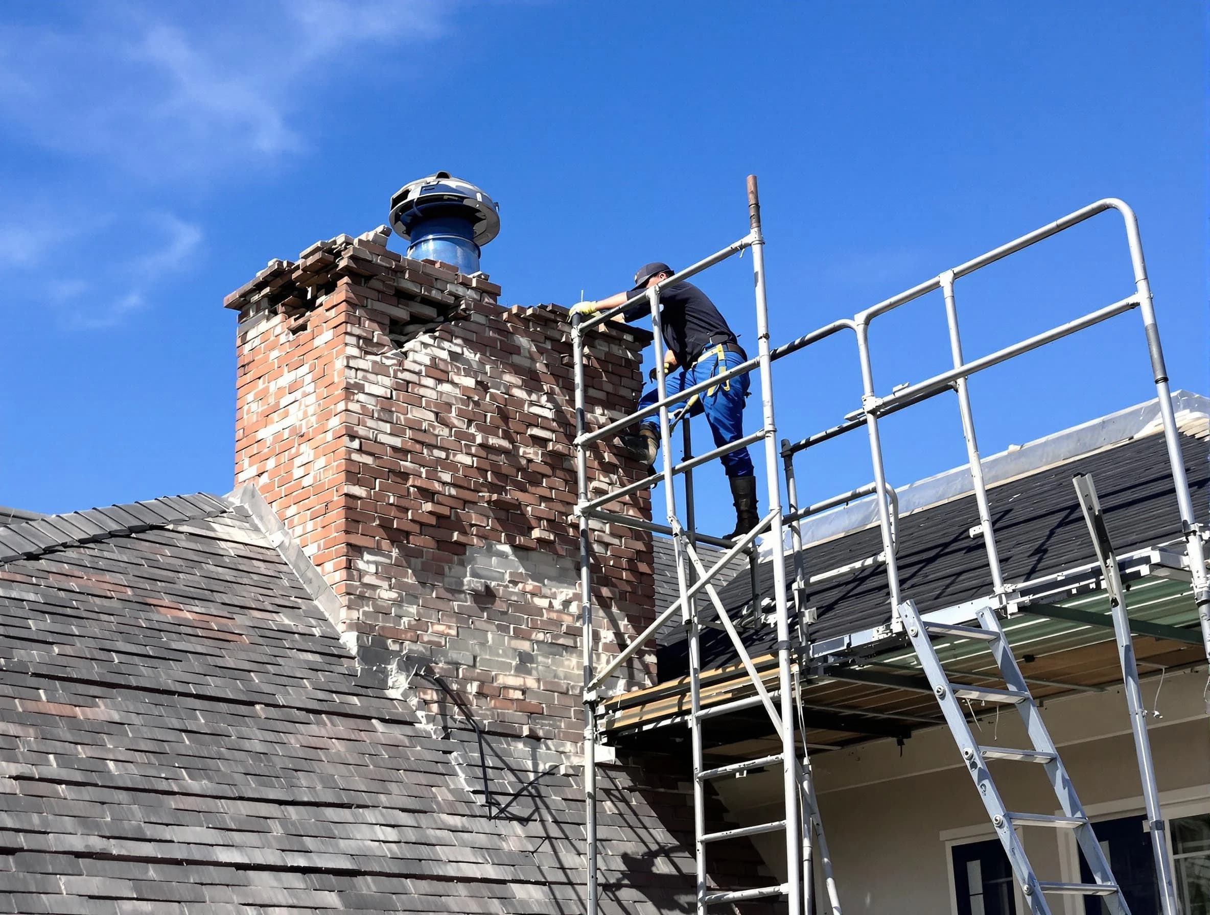 Rebuilding a chimney structure by Rahway Chimney Sweep in Rahway, NJ