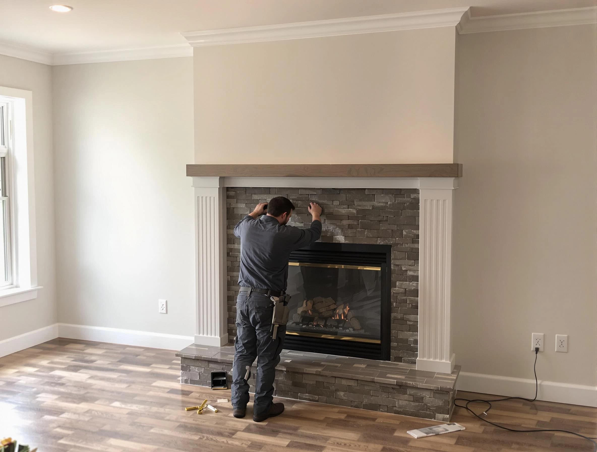Rahway Chimney Sweep finishing a custom fireplace install in Rahway, NJ