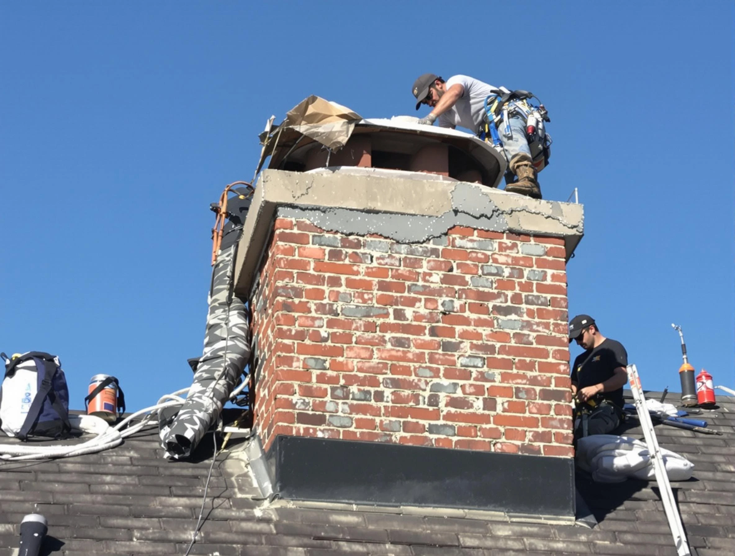 Rahway Chimney Sweep installing a custom chimney crown in Rahway, NJ